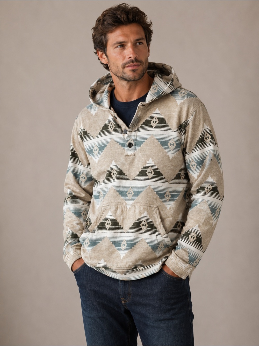 Pendleton Men's Driftwood Cotton Flannel Pullover Hoody Tan Cloudcroft Sz S